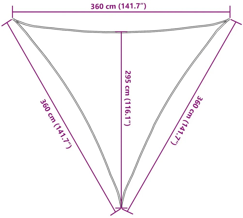háromszög alakú HDPE napvitorla 160 g/m² 3,6x3,6x3,6 m