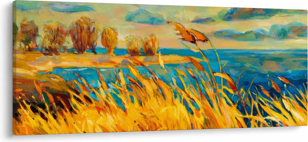 Kép - naplemente a tó felett, akril festmény (120x50 cm)