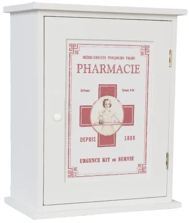 Szögletes fehér Pharmacie fa gyógyszeres kis szekrény 24x13x30cm