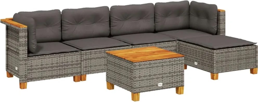 vidaXL 6 részes szürke polyrattan kerti ülőgarnitúra párnákkal