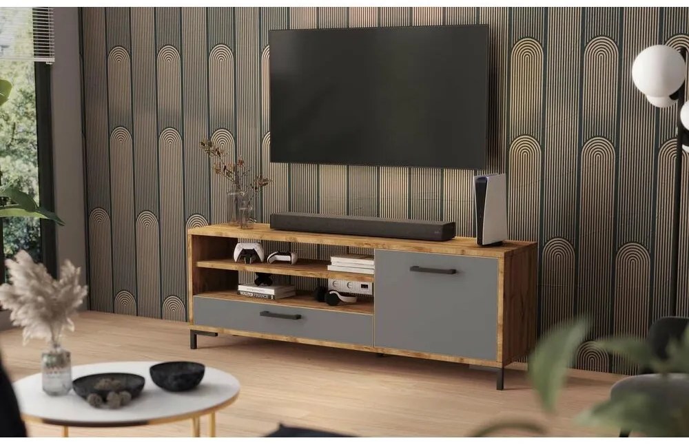 Tv szekrény/asztal Cascade (lancester tölgy + szürke). 1098747