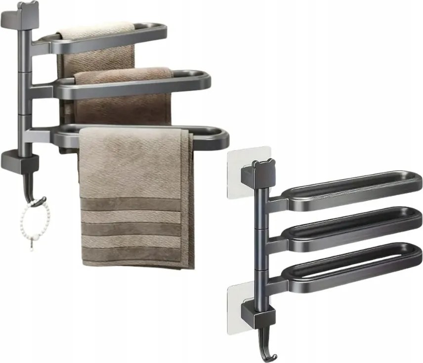 Fürdőszobai Törölközőtartó Forgatható Rudakkal, Fúrás Nélkül Fogantyú