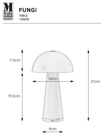 Markslöjd 108656 - LED Dimmelhető újratölthető lámpa FUNGI LED/1,5W/5V IP44 fehér