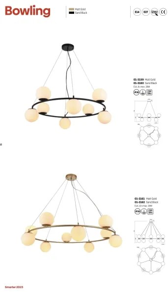 Redo 01-3157 - Csillár zsinóron BOWLING 6xE14/28W/230V arany