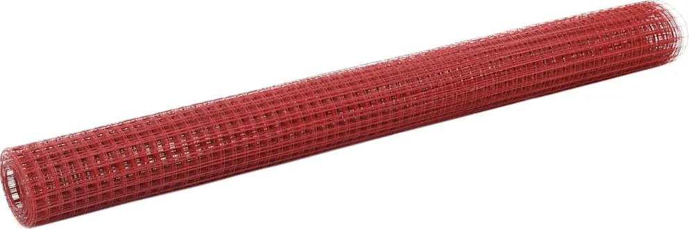 vidaXL piros PVC-bevonatú acél csirkeháló drótkerítés 25 x 1,5 m