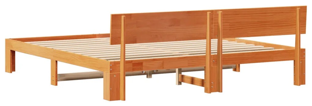 Ágykeret Fejvéggel Gyantázott Barna 200x200 cm Tömör Fenyőfa
