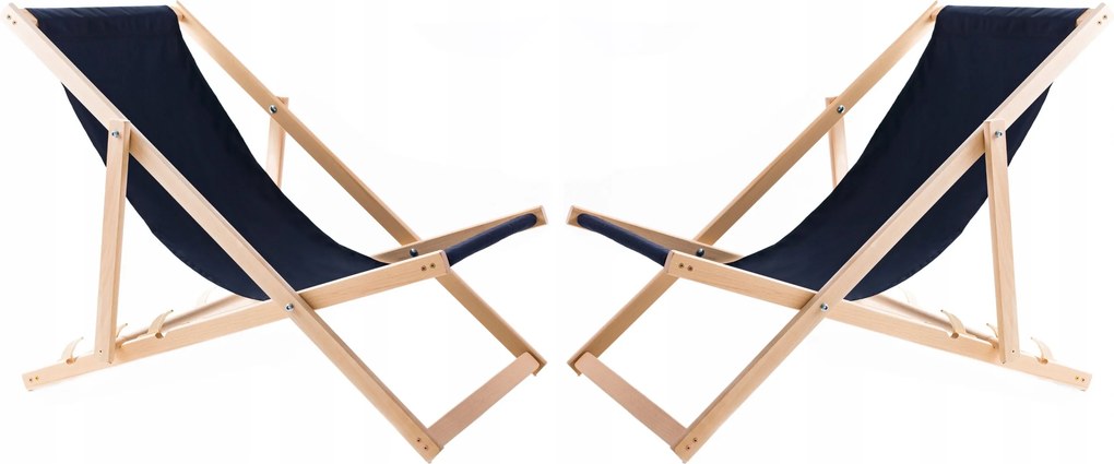 2X Kerti Napozóágy Fából Összecsukható Woodok Sötétkék Szövet