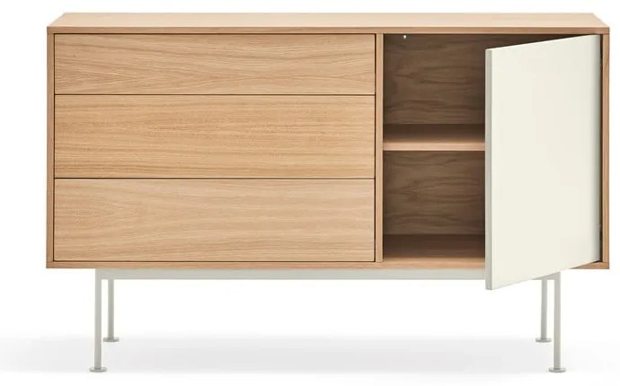 Yoko krémfehér komód tölgyfa dekorral, szélesség 128 cm - Teulat