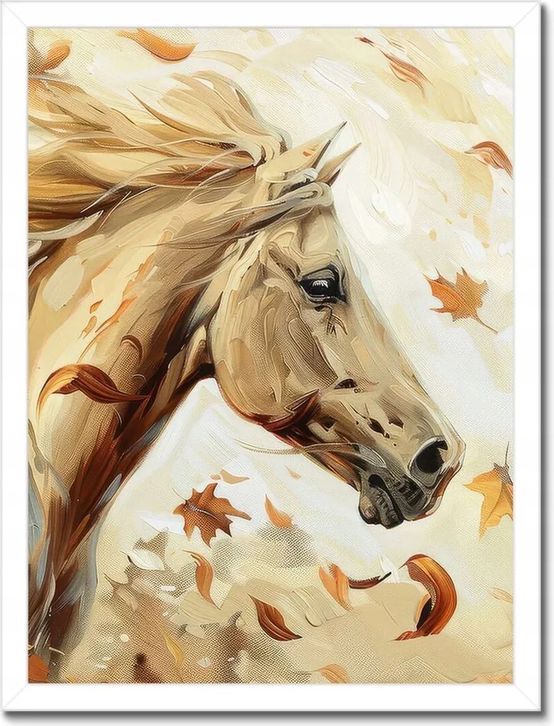 Poszter fehér keretben 30x40 Ló az őszi levelek között