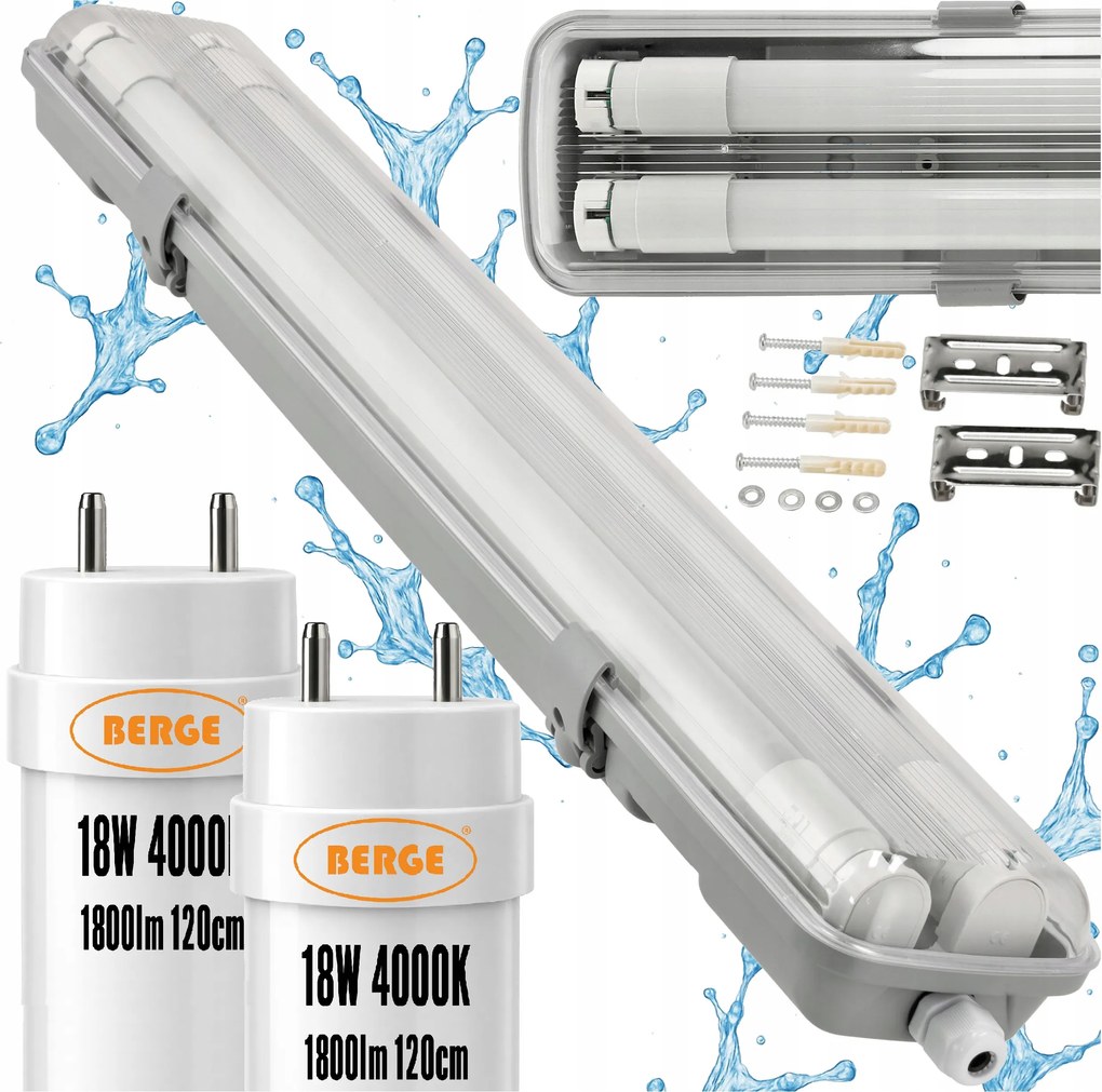 Hermetikus lámpatest 120cm 36W 3600lm 4000K+ 2x Led fénycső Vízálló