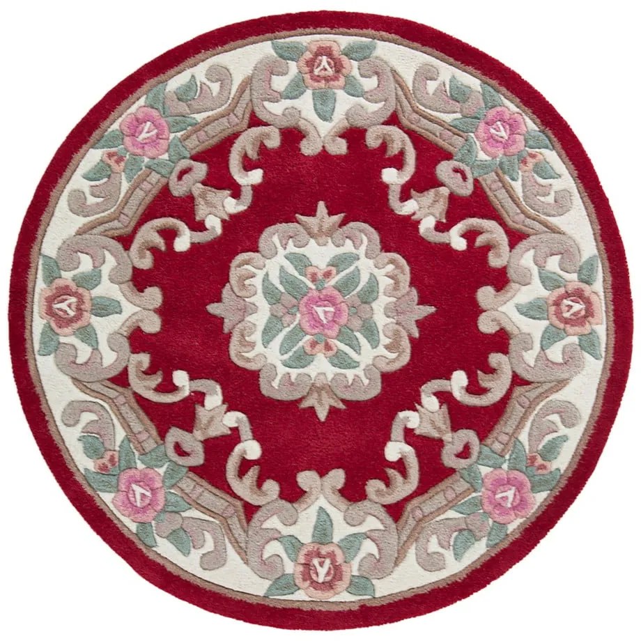 Aubusson piros gyapjú szőnyeg, ⌀ 120 cm - Flair Rugs
