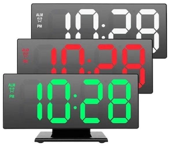 Tükör Kijelzős Digitális Ébresztő Óra Asztali Hőmérő Fekete Keret