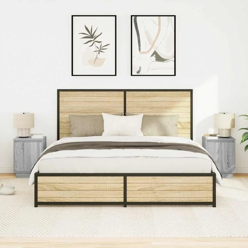 2 db szürke sonoma éjjeliszekrények LED világítással 38x34x50cm