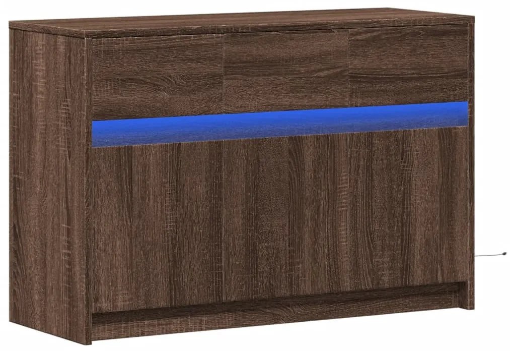 barna tölgy színű szerelt fa LED-es TV-szekrény 91x34x61 cm