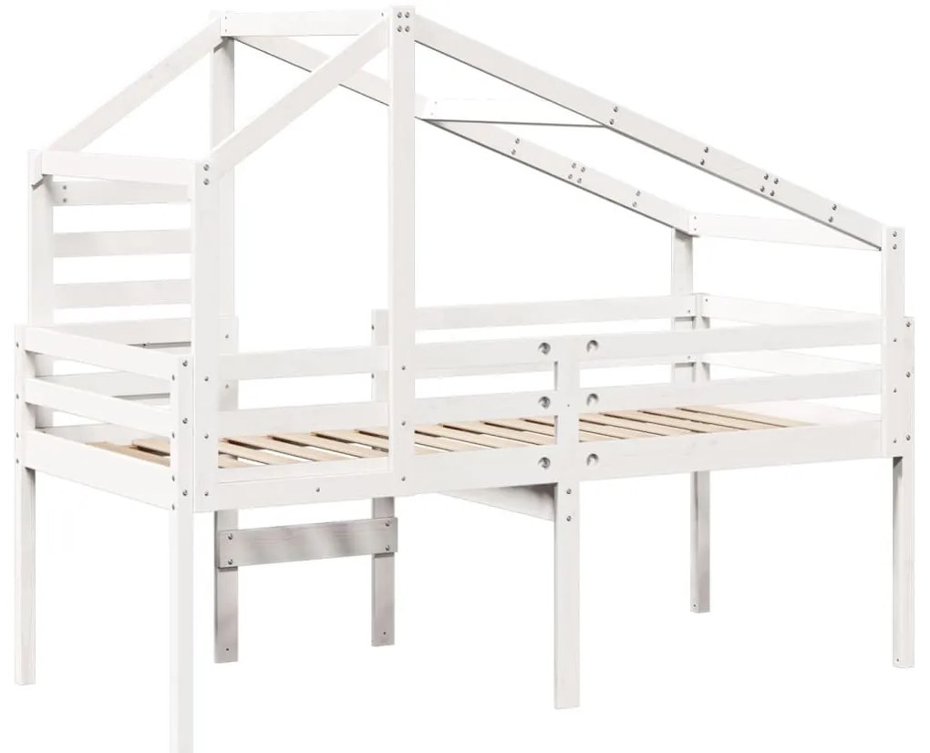 fehér tömör fenyőfa magasított ágy tetővel 90 x 190 cm