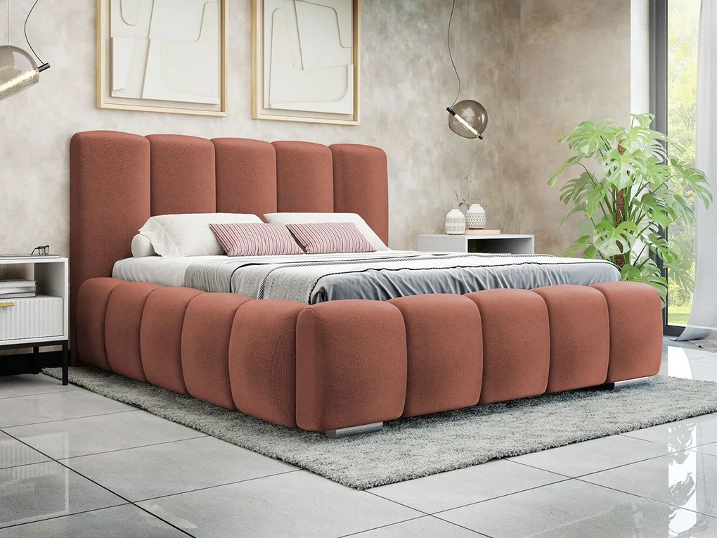 Franciaágy 140 cm Leskana (terakota) (ágyráccsal) (tárolóhellyel). 1104152