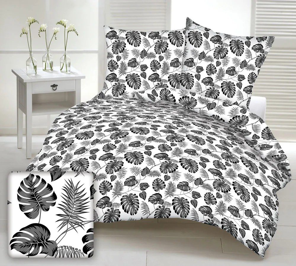 MONSTERA SHEET BLACK krepp ágynemű DeLuxe Ágynemű mérete: 140x200 cm, A csomag tartalma: Készletcsomagolás