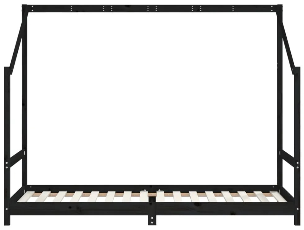 fekete tömör fenyőfa gyerekágykeret 2 x (80 x 200) cm