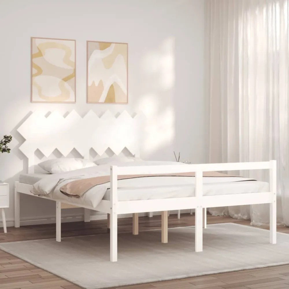 fehér tömör fa ágy időseknek fejtámlával King Size