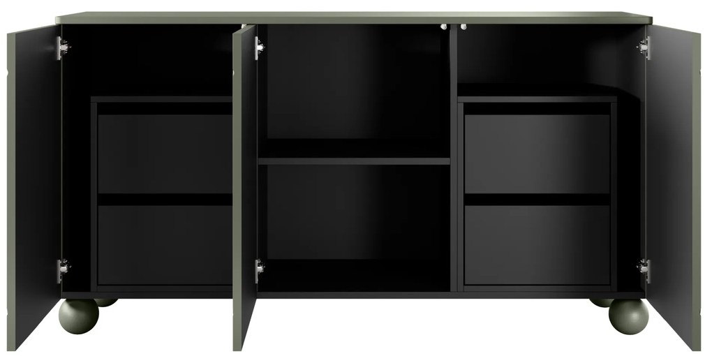 Sonatia II háromajtós komód, négy rejtett fiókkal - 150 cm - oliva színű