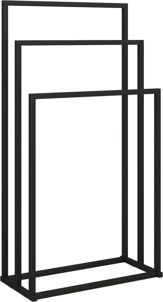 HOMCOM Álló törölközőtartó 3 rúddal, acél törölközőlétra 45 x 21,5 x 85 cm fekete