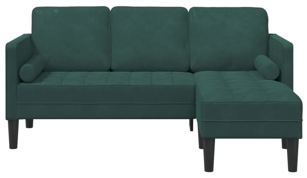 3 személyes kanapé chaise longue-al sötétzöld 160 cm bársonyos