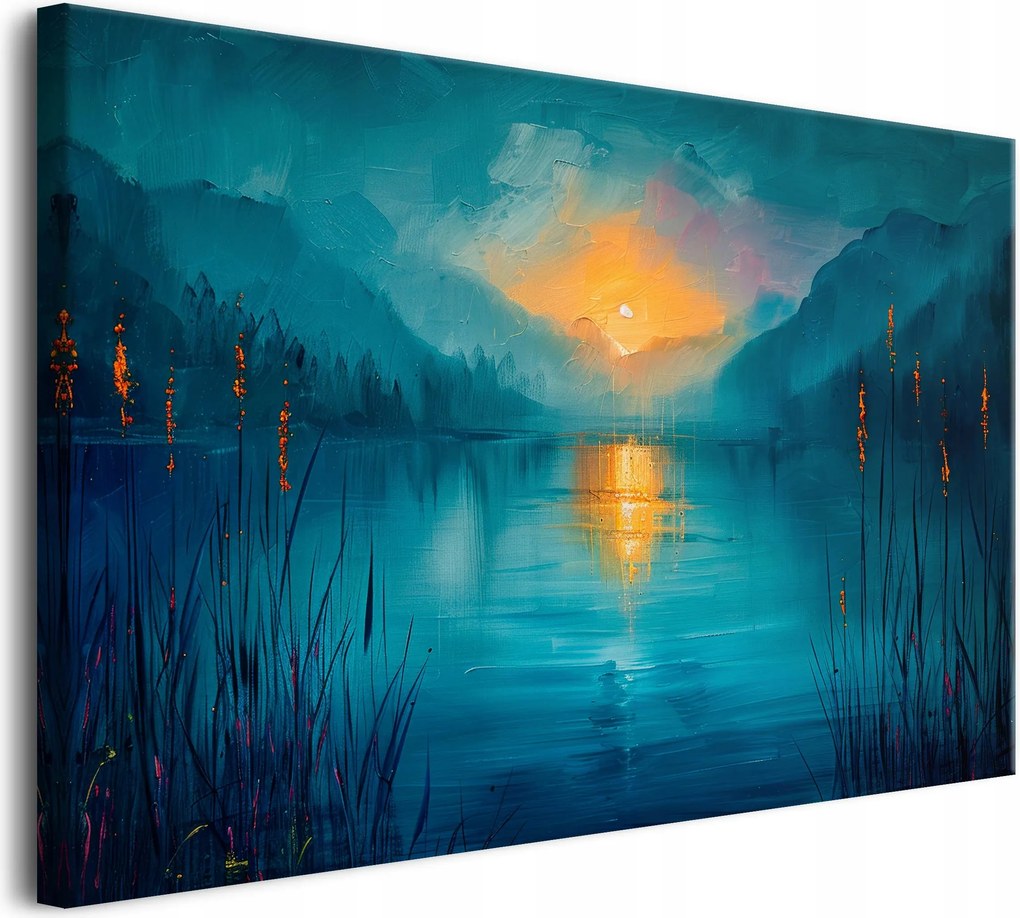 Modern falikép a hálószobába Sötétkék Tájkép Tó Tájkép