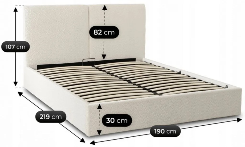 Franciaágy Krém Bouclé Kárpittal. Ágyneműtartóval. 180x200 cm. MARSYLIA