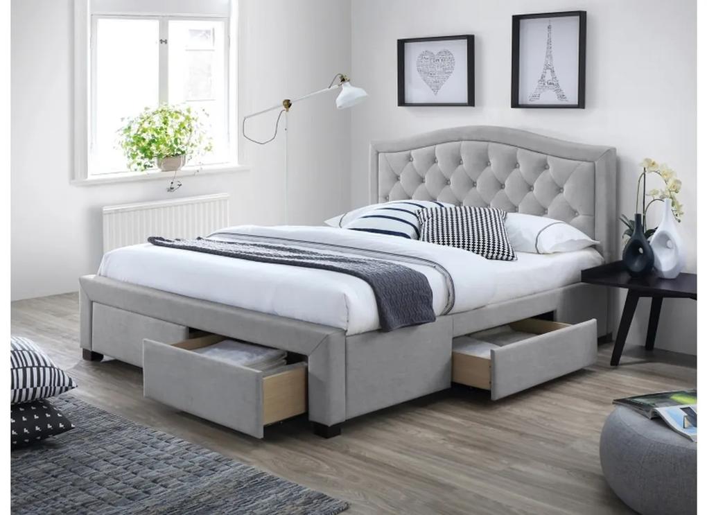 KARMEN kárpitozott ágy + ágyrács , 160x200, szürke/tölgy