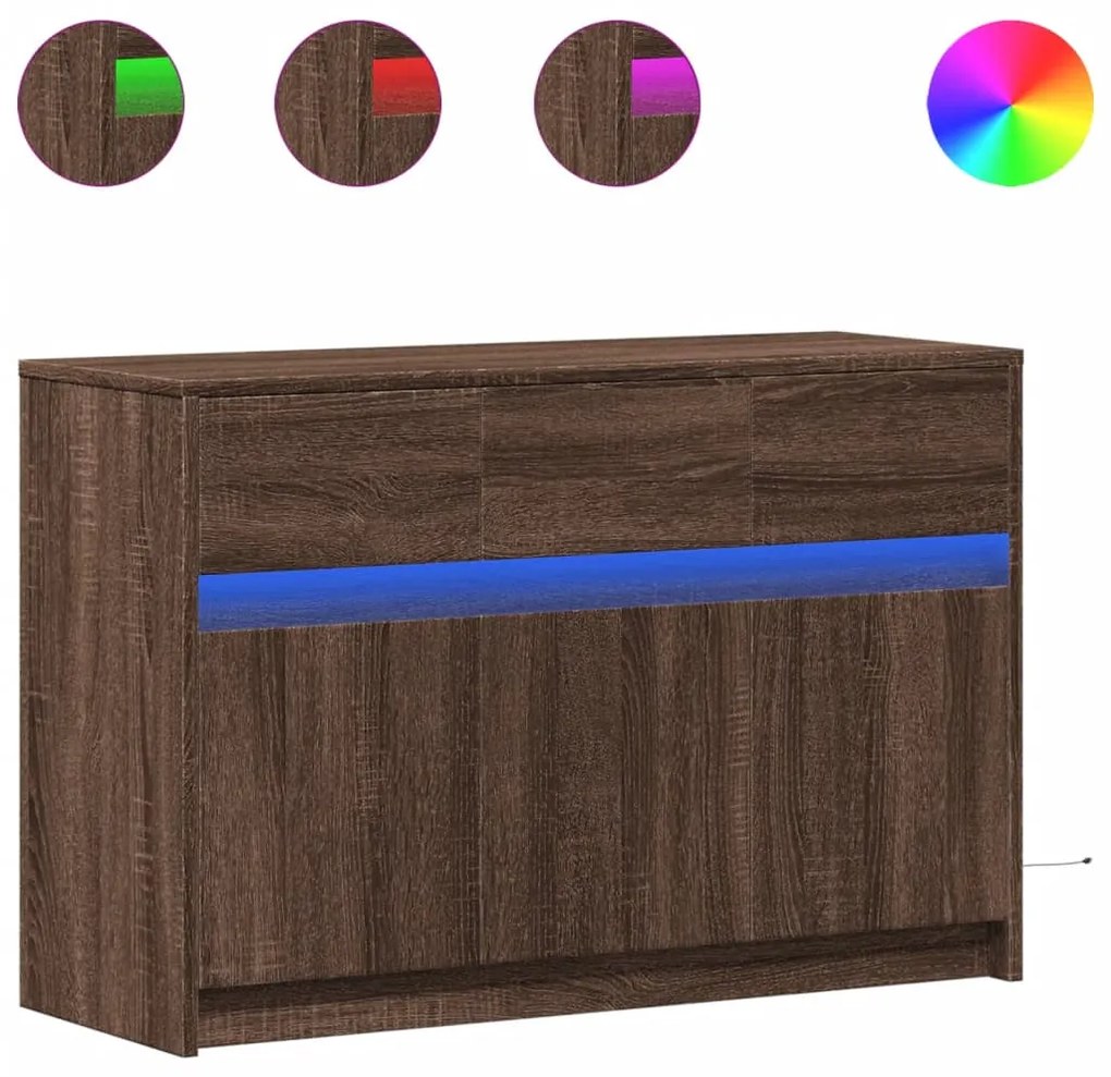 barna tölgy színű szerelt fa LED-es TV-szekrény 91x34x61 cm