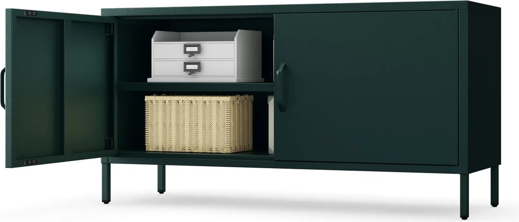 Fém TV-szekrény lábakkal, üvegzöld, 1150x595x400 mm: ROSA Modern