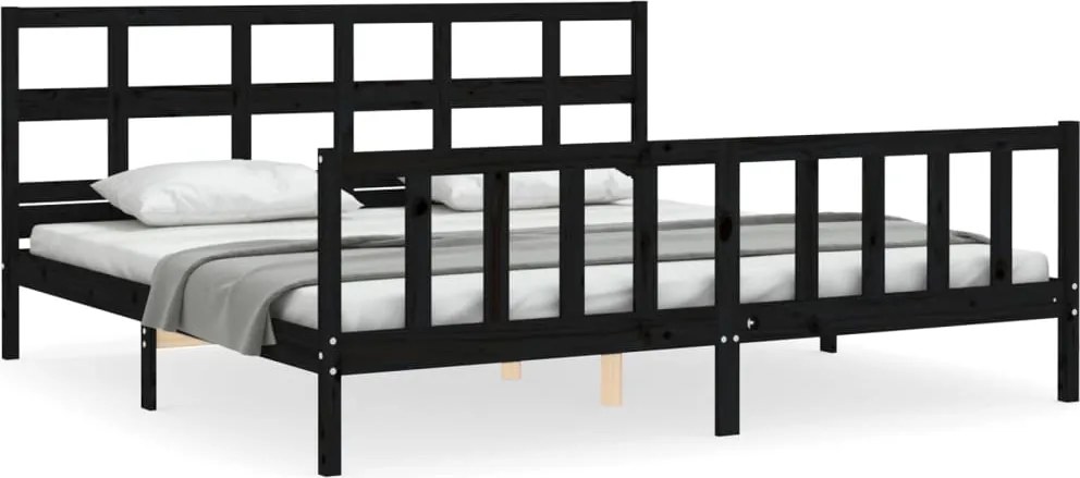 vidaXL fekete tömör fa ágykeret fejtámlával 200 x 200 cm
