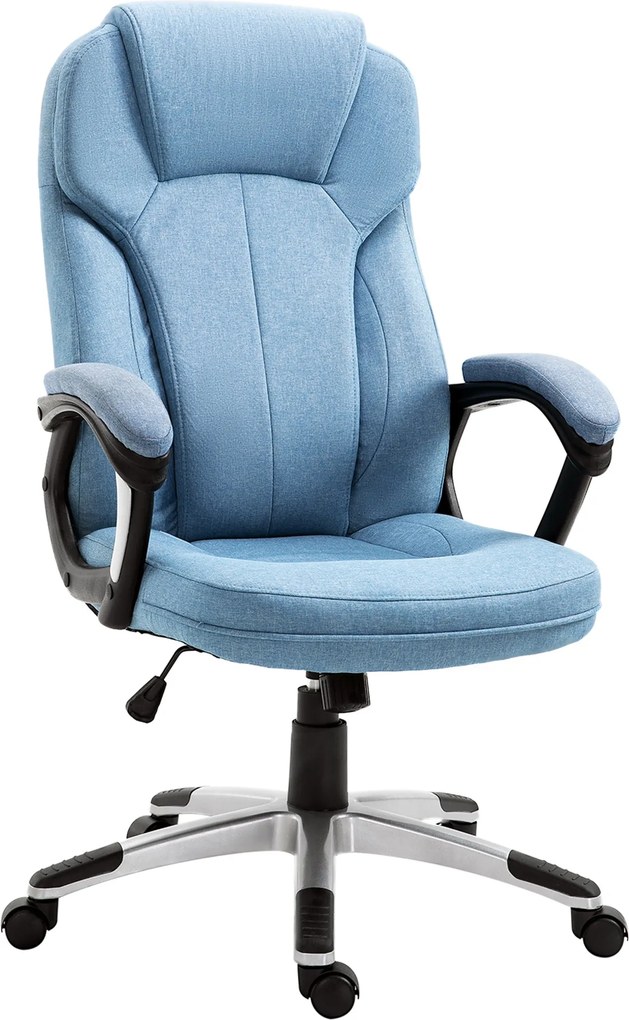 Vinsetto Irodai Szék Számítógépes Szék Forgószék Magasságállítható Rázkódási Funkció Fejtámlával és Párnázott Karfával Ergonomikus Világoskék Vászon 6