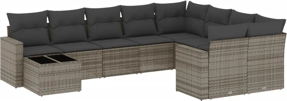 vidaXL 10 részes szürke polyrattan kerti ülőgarnitúra párnákkal