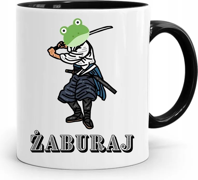 Bögre Fekete Vicces Béka Szamuráj nyomott mintával