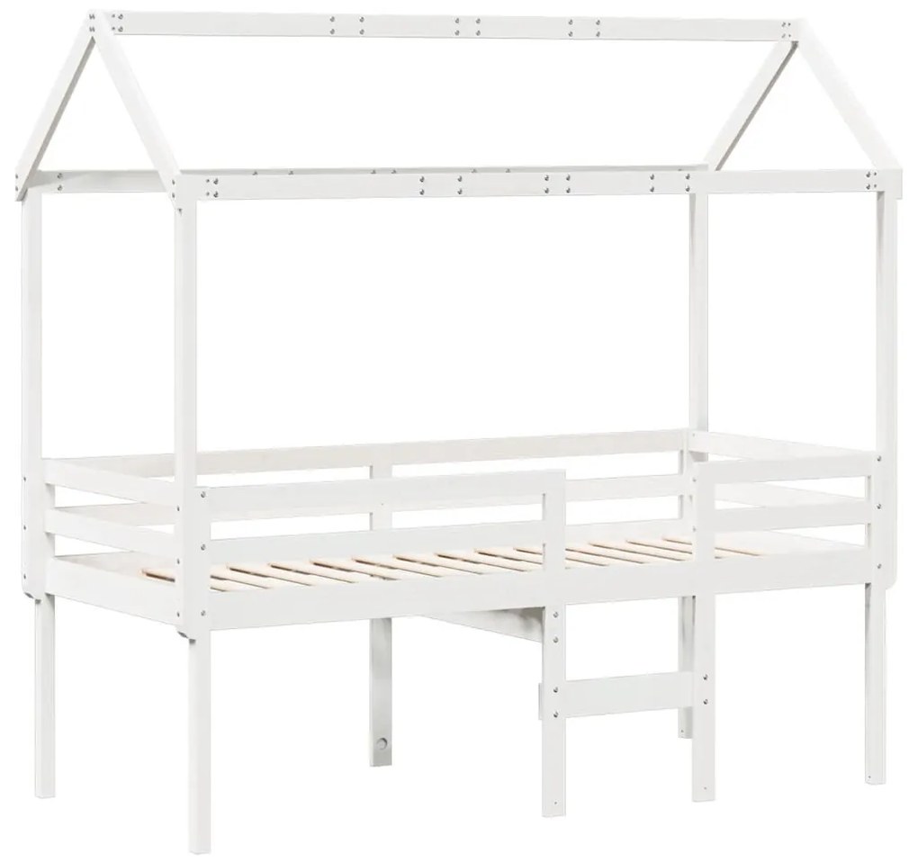 fehér tömör fenyőfa magasított ágy tetővel 90 x 200 cm