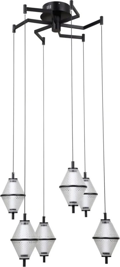 ITALUX PND-34395-6-BK FUENTE Többágú Függesztett Lámpa Króm, Matt Fekete, Átlátszó LED IP20