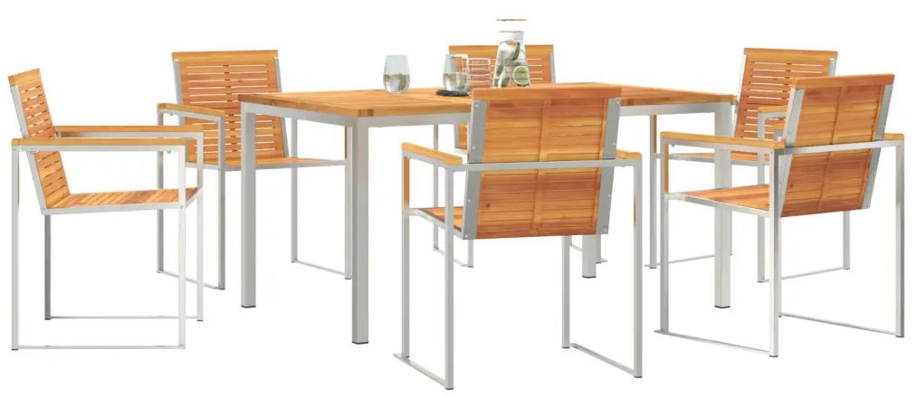 7 darabos kerti étkező szett Tömör fa akác, Kültéri étkezőasztal 180x90x75 cm Tömör fa akác
