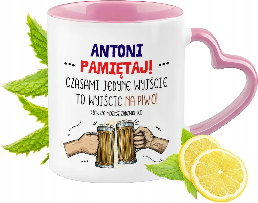 Antoni bögre rózsaszín, szív alakú füllel Kávé ajándék