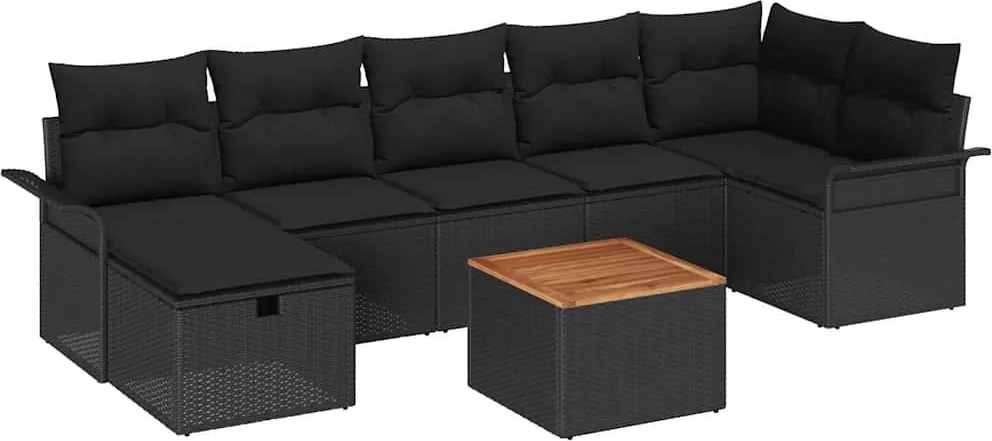 vidaXL Kerti Kanapé Szett párnával tárolóval 8 pcs Fekete Poli rattan