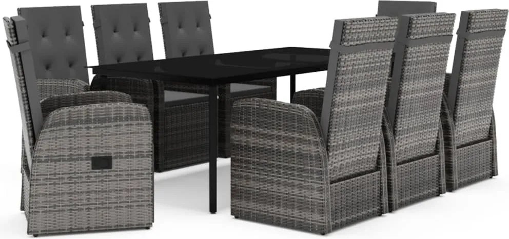 vidaXL 9 részes szürke kerti étkezőgarnitúra párnákkal