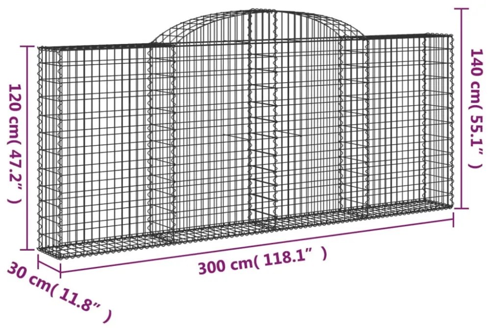 12 db íves horganyzott vas gabion kosár 300x30x120/140 cm