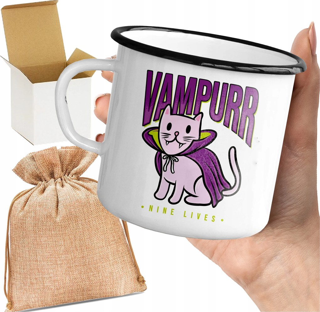 Bögre_emalinozott Vampurr Nine Lives Macska Vámpír Aranyos Vicces Macska Nyomtatás