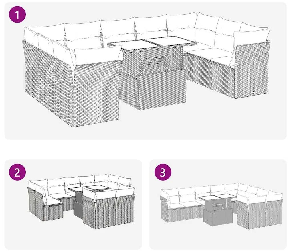 10 részes barna polyrattan akácfa kerti ülőgarnitúra párnákkal