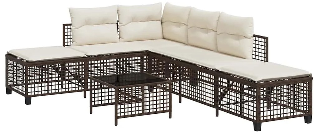 3 részes barna polyrattan kerti sarokkanapészett párnával