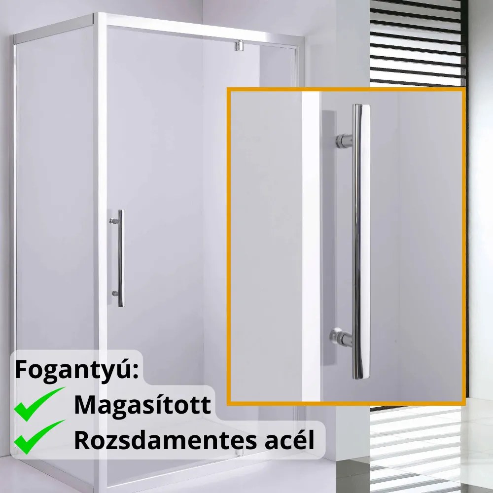 Stuxi Torino 70x90 aszimmetrikus szögletes nyílóajtós zuhanykabin 6 mm vízlepergető biztonsági üveggel, króm elemekkel, 200 cm magas