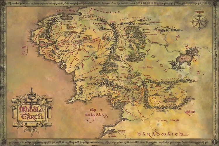 Plakát The Lord of the Rings - Map of the Middle Earth