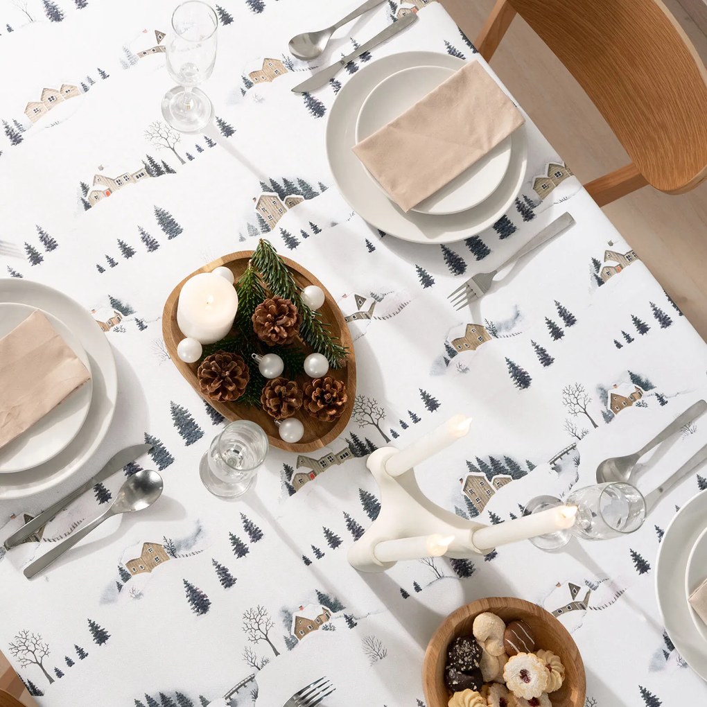 Goldea karácsonyi teflonbevonatú asztalterítő - téli táj 120 x 160 cm