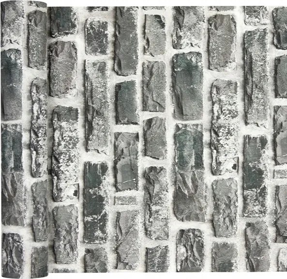 tapéta, mint egy Régi Fal, sötétszürke, grafit Színű Tégla