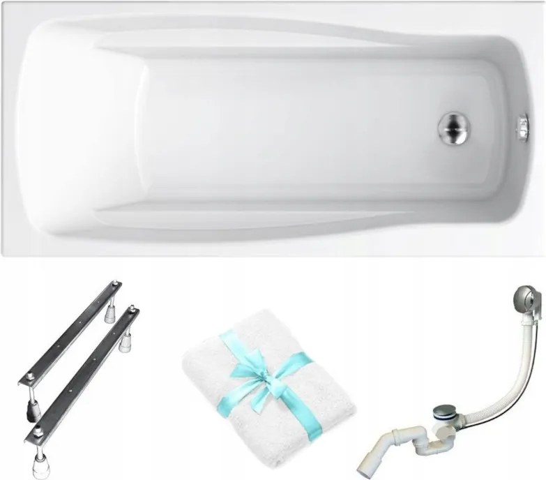 Téglalap alakú akril kád Cersanit Lana 150x70 lábszifon törölköző